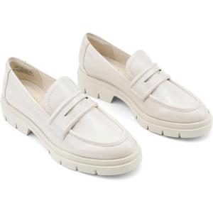 JENN ARDOR Women’s Chunky Loafers Slip On Lug Sole Penny Loafer Comfort Casual Round Toe Mid Heels Platform Work Shoes(Shiny Patent Leather-natural)