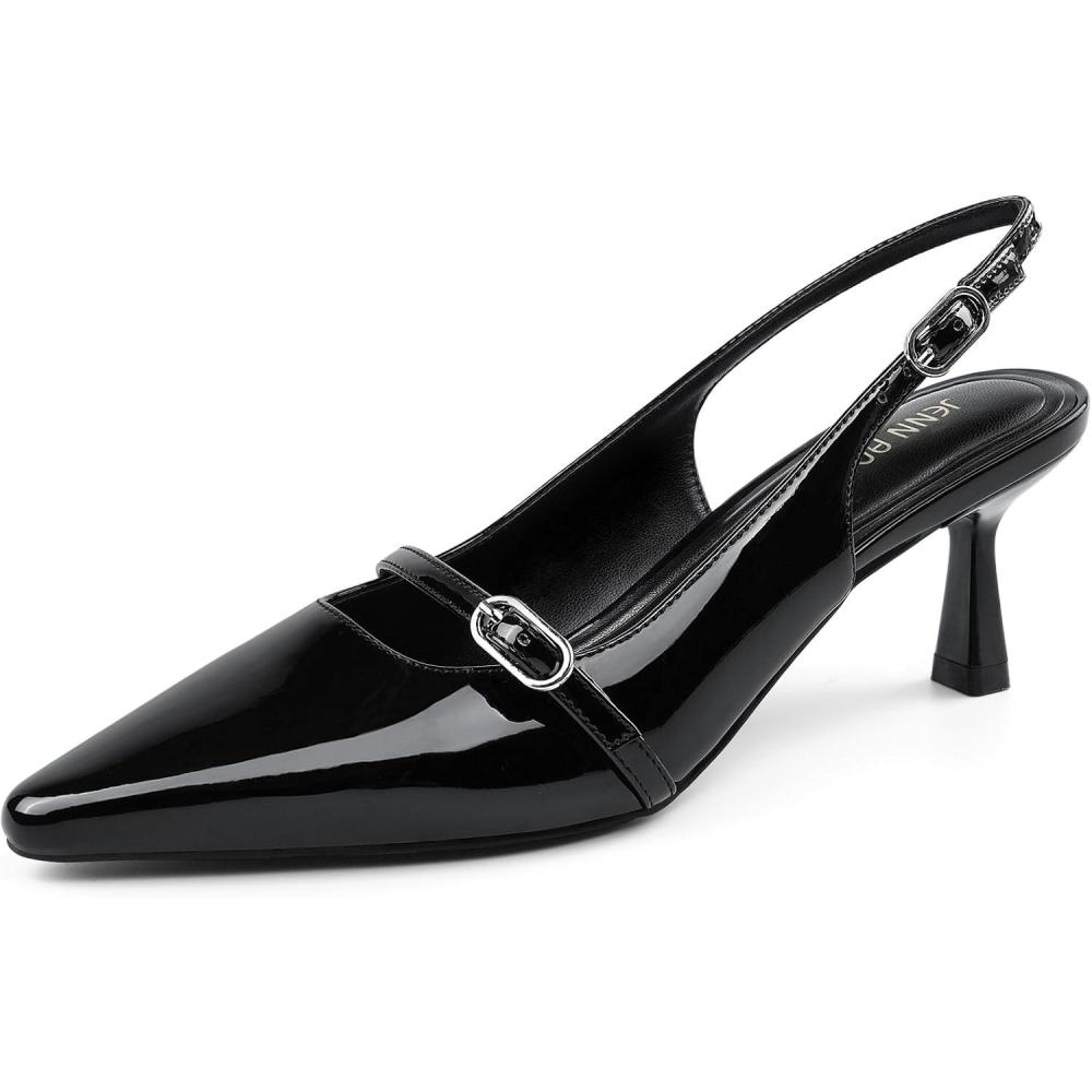 imageJENN ARDOR Slingback Low Kitten Heels for Women Dress Shoes Pointed Closed Toe Stiletto Sandals Bridal Wedding Party Office Work PumpsBlack