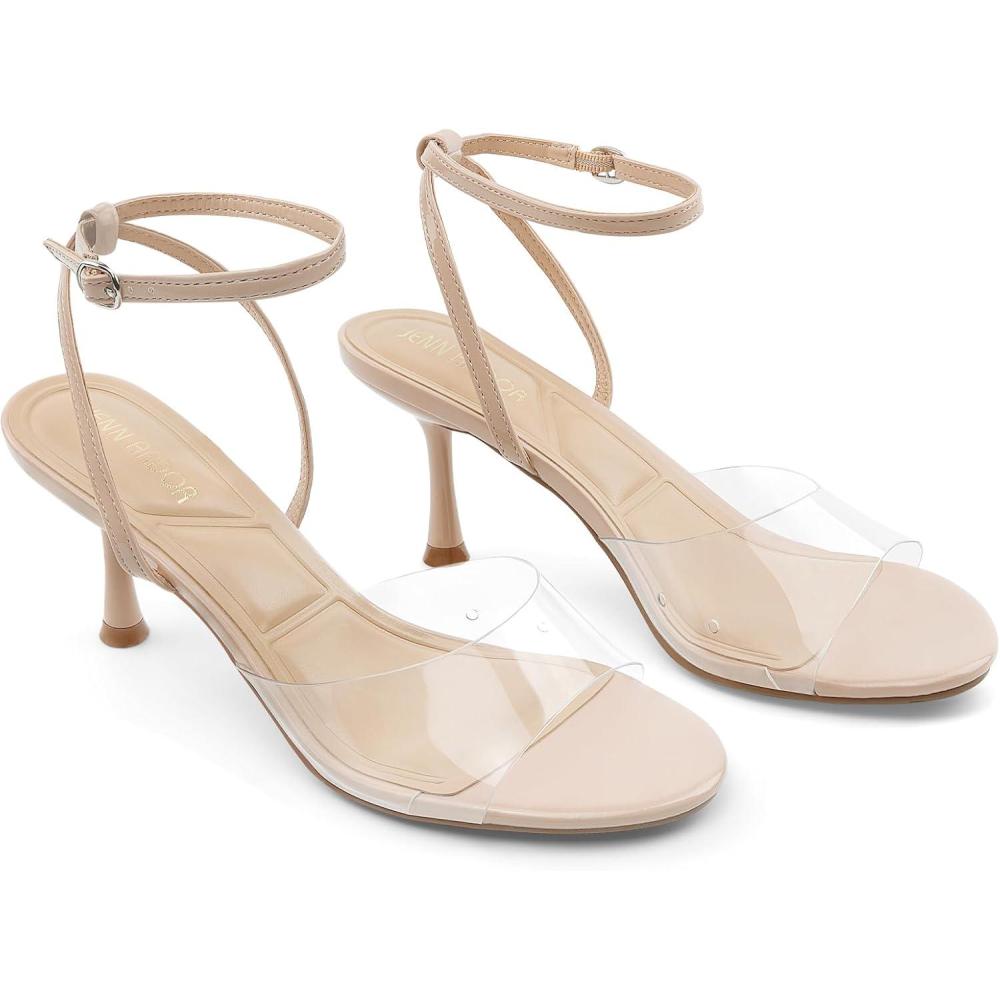 imageJENN ARDOR Womens Clear Slingback Heels Sandals Ankle Strap 27quot Kitten Heels Classic Round Toe Dress Shoes for Party Wedding Womens Low Heel PumpsNudeClear