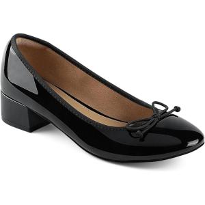 JENN ARDOR Chunky Block Low Heels Bow Round Closed Toe Comfort Work Casual Slip-On Bridal Wedding Guest Dress Cute Ballet Pumps Shoes for Women(Black-pu)