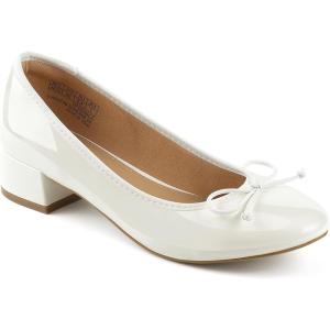 JENN ARDOR Chunky Block Low Heels Bow Round Closed Toe Comfort Work Casual Slip-On Bridal Wedding Guest Dress Cute Ballet Pumps Shoes for Women(White)