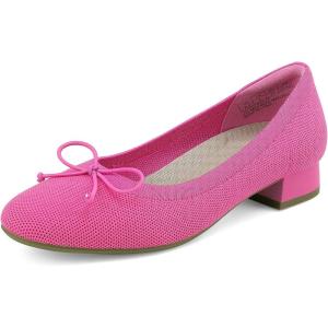 JENN ARDOR Comfortable Slip on Dress Shoes for Women Round Toe Low Heeled Pumps Casual Holiday Wedding Office Work Mesh Knit Cute Ballet Flats with Bow(Pink)
