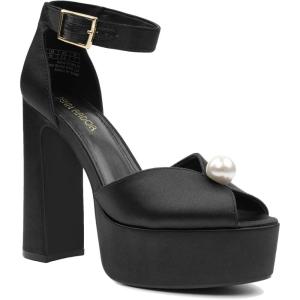 JENN ARDOR Platform High Heels for Women Sexy Peep Toe Chunky Heels Comfortable 4.5inch Block Heeled Sandals Pumps Ankle Strap Wedding Party Evening Dress Shoes(Black)