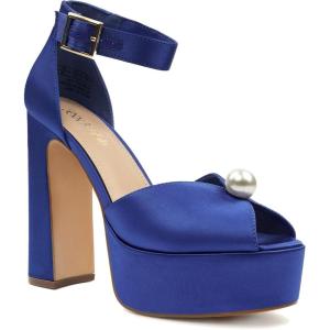 JENN ARDOR Platform High Heels for Women Sexy Peep Toe Chunky Heels Comfortable 4.5inch Block Heeled Sandals Pumps Ankle Strap Wedding Party Evening Dress Shoes(Dark Blue)