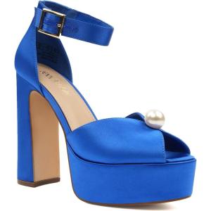 JENN ARDOR Platform High Heels for Women Sexy Peep Toe Chunky Heels Comfortable 4.5inch Block Heeled Sandals Pumps Ankle Strap Wedding Party Evening Dress Shoes(Royal Blue)