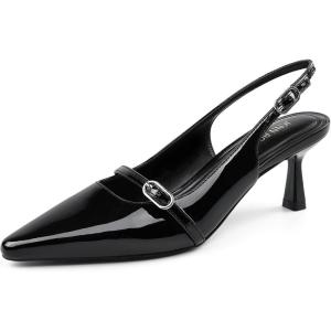JENN ARDOR Slingback Low Kitten Heels for Women Dress Shoes Pointed Closed Toe Stiletto Sandals Bridal Wedding Party Office Work Pumps(Black)