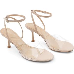 JENN ARDOR Womens Clear Slingback Heels Sandals Ankle Strap 2.7″ Kitten Heels Classic Round Toe Dress Shoes for Party Wedding Womens Low Heel Pumps(Nude/Clear)