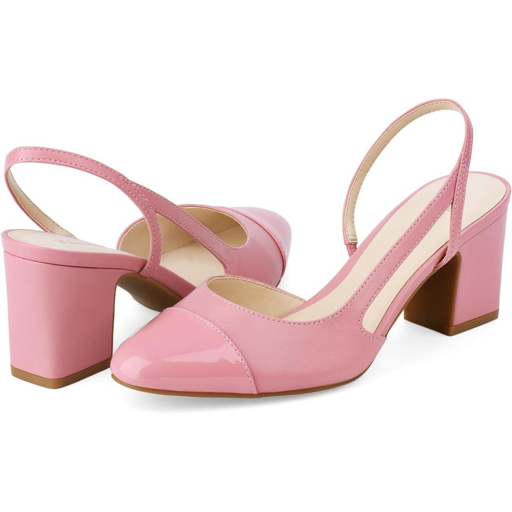 imageJENN ARDOR Slingback Heels for Women Classic Low Block Heel Pumps Square Closed Toe Dress Pumps Ankle Strap Splicing Color Chunky Heels Comfort Wedding Shoes 25 inchPink
