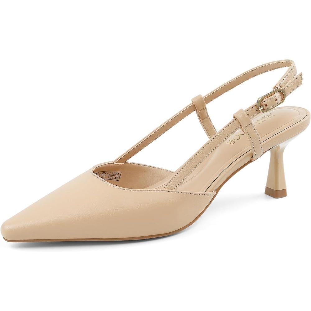 imageJENN ARDOR Slingback Kitten Heel for Women Closed Toe Dressy Pumps Comfortable Low Heeled Sandals Wedding Party Work Formal Pointy Stiletto ShoesNude