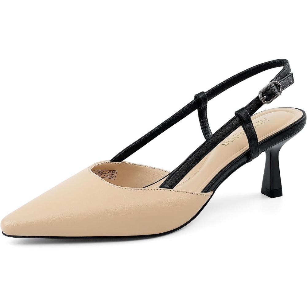 imageJENN ARDOR Slingback Kitten Heel for Women Closed Toe Dressy Pumps Comfortable Low Heeled Sandals Wedding Party Work Formal Pointy Stiletto ShoesNudeBlack