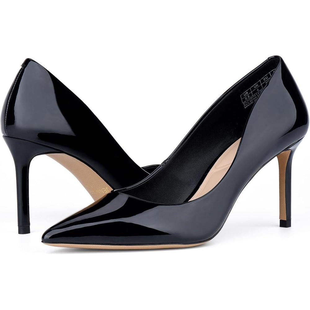 imageJENN ARDOR Womens Comfortable Stiletto Pumps 3 inch Elegant Gorgeous Closed Pointed Toe Slip On Solid High Heels for Ladies Wedding Dress ShoesBlack