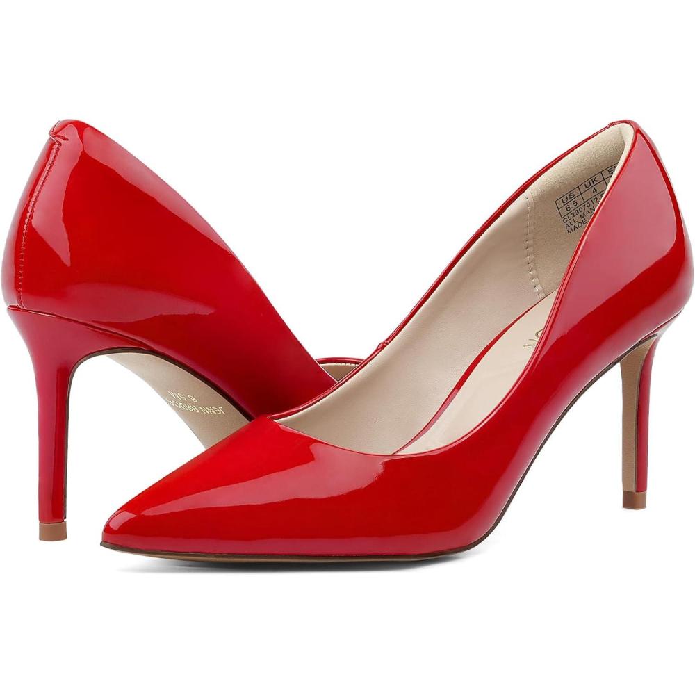 imageJENN ARDOR Womens Comfortable Stiletto Pumps 3 inch Elegant Gorgeous Closed Pointed Toe Slip On Solid High Heels for Ladies Wedding Dress ShoesRed