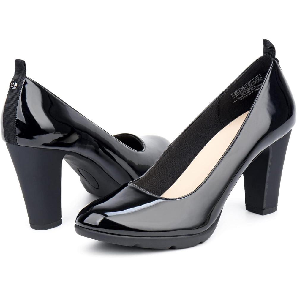 imageJENN ARDOR Womens Pumps Chunky Heels Platform Shoes Comfort Round Closed Toe Block Heel Pumps Dress High Heeled Office Shoes for Ladies More Than 3 inch HeelBlack
