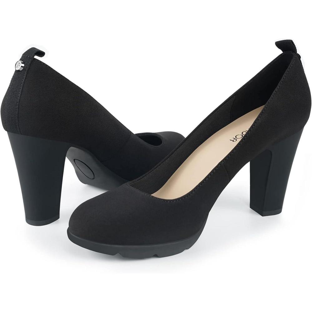 imageJENN ARDOR Womens Pumps Chunky Heels Platform Shoes Comfort Round Closed Toe Block Heel Pumps Dress High Heeled Office Shoes for Ladies More Than 3 inch HeelBlack 1