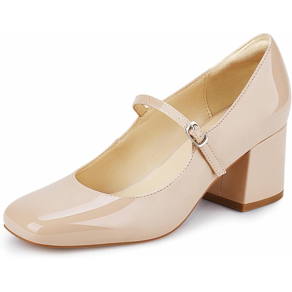 imageJENN ARDOR Womens Pumps Low Heel Dress Shoes for Women Closed Toe Chunky Mary Jane Work Pumps Shoes OxfordsNude