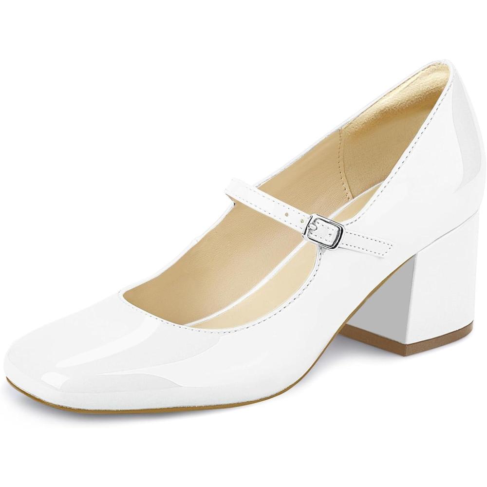imageJENN ARDOR Womens Pumps Low Heel Dress Shoes for Women Closed Toe Chunky Mary Jane Work Pumps Shoes OxfordsWhite