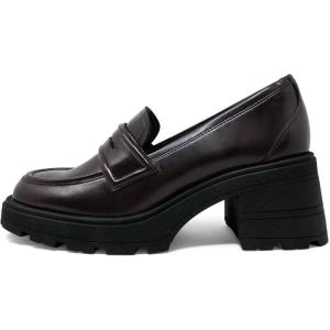 JENN ARDOR Chunky Block Heel Loafers for Women Closed Round Toe Platform Pumps Slip On Dress Shoes Wedding Party Office Lady Shoes(Maroon-pu)