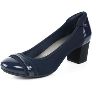 JENN ARDOR Chunky Block Pumps for Women Slip On Low Heel Closed Round Toe Dress Shoes Classic Mid Square Shoes Wedding Party Office Lady Shoes 2 inch(Navy 1)