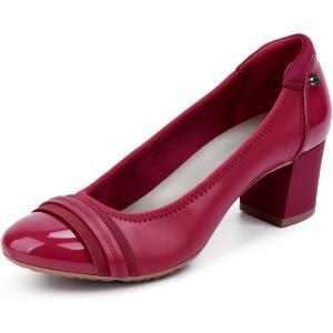 JENN ARDOR Chunky Block Pumps for Women Slip On Low Heel Closed Round Toe Dress Shoes Classic Mid Square Shoes Wedding Party Office Lady Shoes 2 inch(Red)