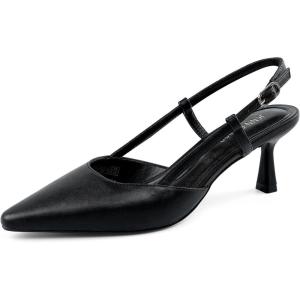 JENN ARDOR Slingback Kitten Heel for Women Closed Toe Dressy Pumps Comfortable Low Heeled Sandals Wedding Party Work Formal Pointy Stiletto Shoes(Black)