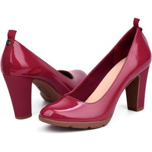 JENN ARDOR Women’s Pumps Chunky Heels Platform Shoes Comfort Round Closed Toe Block Heel Pumps Dress High Heeled Office Shoes for Ladies More Than 3 inch Heel(Red)