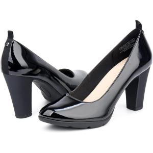 JENN ARDOR Women’s Pumps Chunky Heels Platform Shoes Comfort Round Closed Toe Block Heel Pumps Dress High Heeled Office Shoes for Ladies More Than 3 inch Heel(Black)