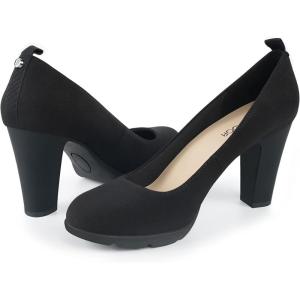 JENN ARDOR Women’s Pumps Chunky Heels Platform Shoes Comfort Round Closed Toe Block Heel Pumps Dress High Heeled Office Shoes for Ladies More Than 3 inch Heel(Black 1)