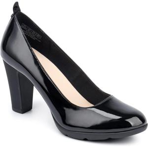 JENN ARDOR Women’s Pumps Closed Round Toe Block High Heels 3 inch Leather Pump Shoes(Black)