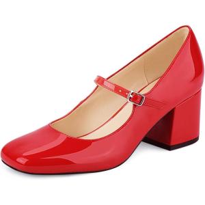 JENN ARDOR Women’s Pumps Low Heel Dress Shoes for Women Closed Toe Chunky Mary Jane Work Pumps Shoes Oxfords(Red)