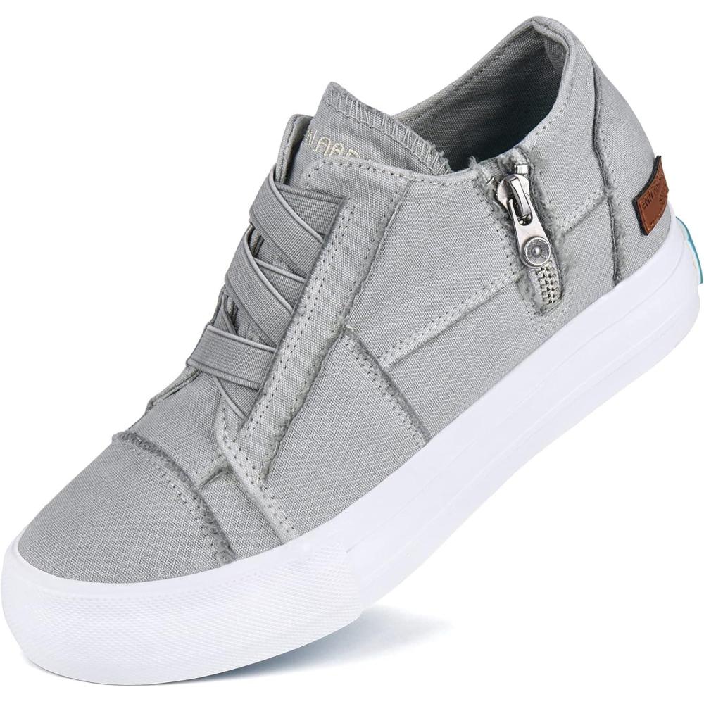 imageJENN ARDOR Wedge Sneakers for Women Fashion Canvas Shoes Casual Platform Hidden Heel Womens Slip On Sneaker Non Slip Side ZipperLight Grey