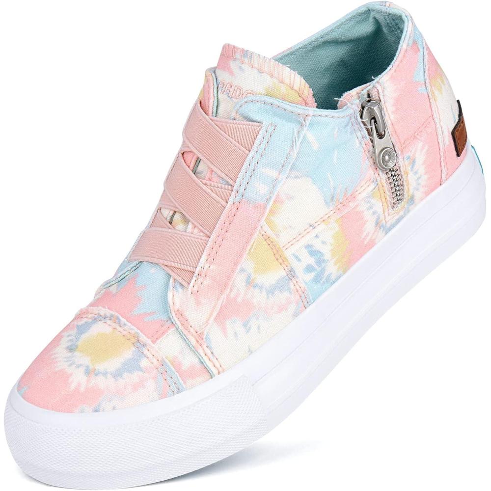 imageJENN ARDOR Wedge Sneakers for Women Fashion Canvas Shoes Casual Platform Hidden Heel Womens Slip On Sneaker Non Slip Side ZipperPinkblue
