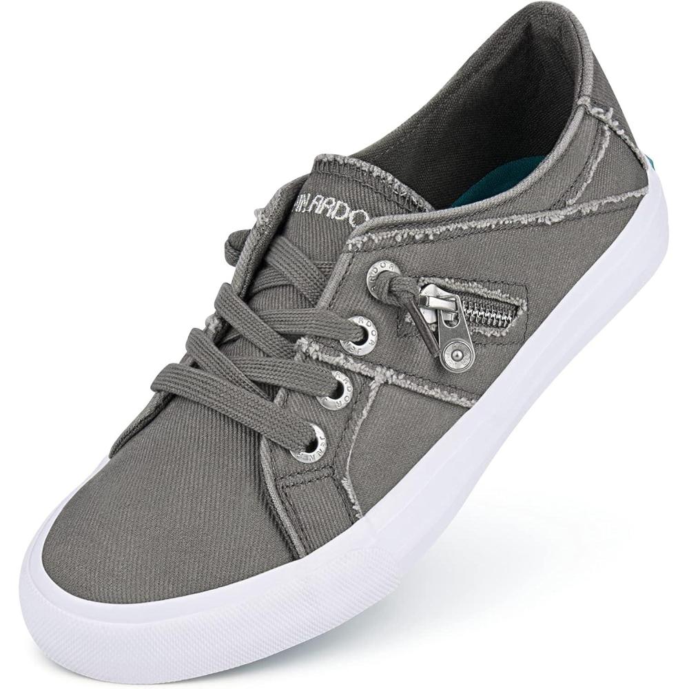 imageJENN ARDOR Women Sneakers Low Top Slip On Fashion Shoes Lace up Canvas Flats Walking Running ShoesGrey