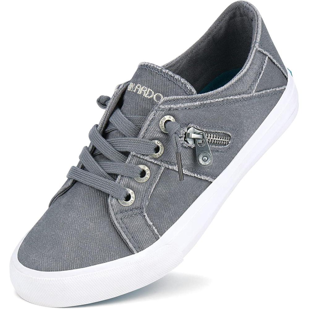 imageJENN ARDOR Women Sneakers Low Top Slip On Fashion Shoes Lace up Canvas Flats Walking Running ShoesLight Grey