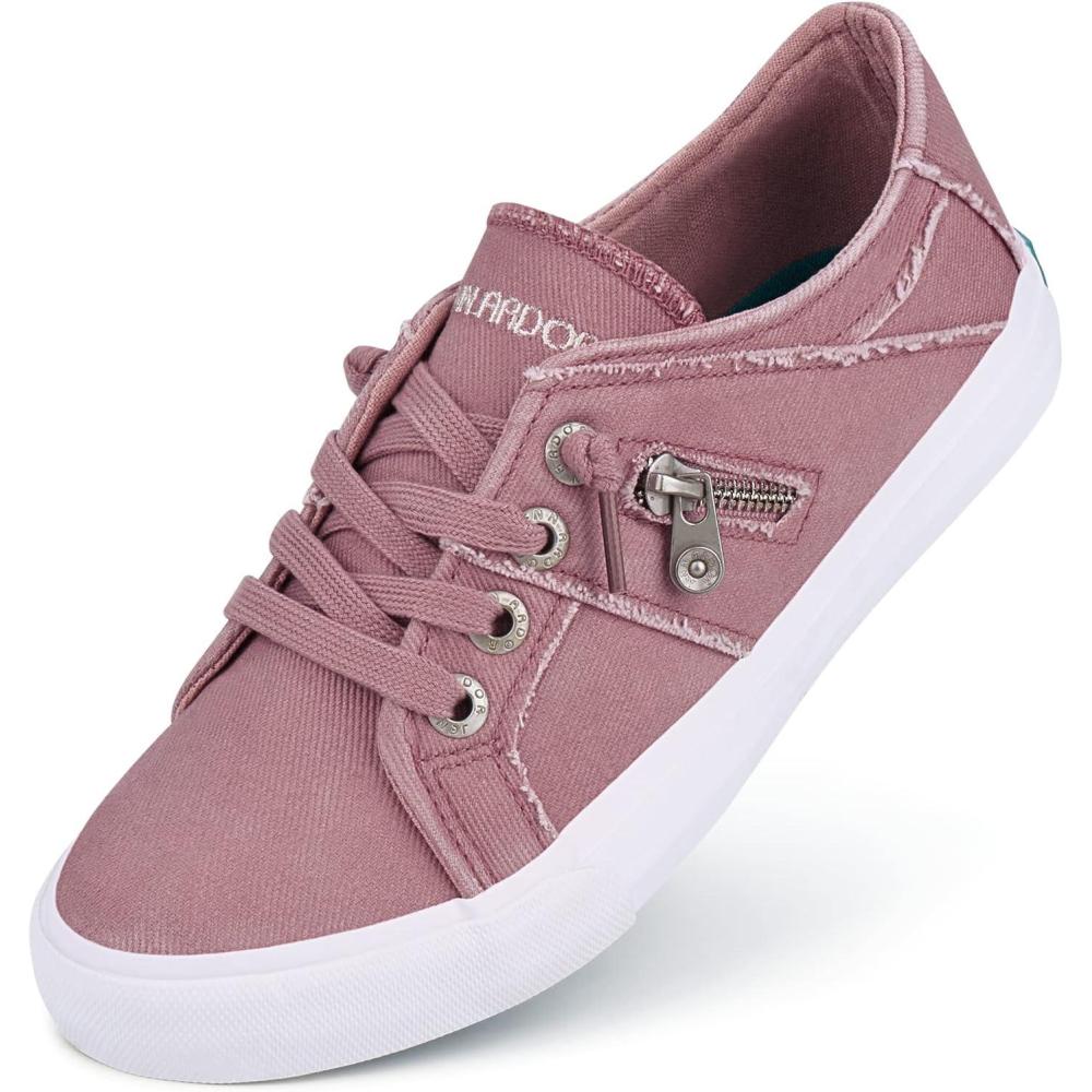 imageJENN ARDOR Women Sneakers Low Top Slip On Fashion Shoes Lace up Canvas Flats Walking Running ShoesPink
