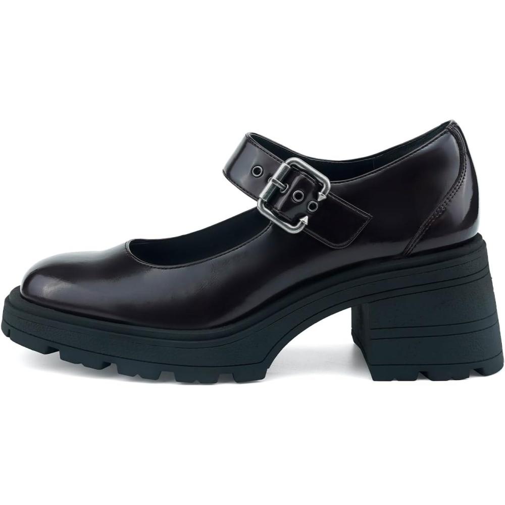 imageJENN ARDOR Womens Pumps Low Platform Heel Dress Shoes for Women Chunky Mary Jane Pumps Gothic Work Shoes OxfordsWine