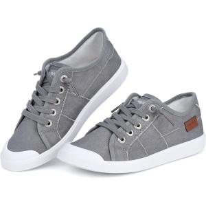 JENN ARDOR Slip-on Canvas Fashion Sneakers for Womens Comfortable Casual Walking Flats Elastic Stylish Cute Lightweight Shoes(A- Modern Light Grey)