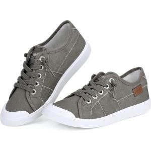 JENN ARDOR Slip-on Canvas Fashion Sneakers for Womens Comfortable Casual Walking Flats Elastic Stylish Cute Lightweight Shoes(A- Vintage Gray-brown)