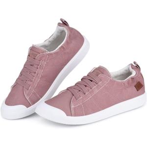 JENN ARDOR Slip-on Canvas Fashion Sneakers for Womens Comfortable Casual Walking Flats Elastic Stylish Cute Lightweight Shoes(B-light Pink)