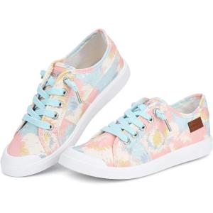 JENN ARDOR Slip-on Canvas Fashion Sneakers for Womens Comfortable Casual Walking Flats Elastic Stylish Cute Lightweight Shoes(Blue Floral)
