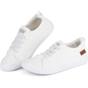 JENN ARDOR Slip-on Canvas Fashion Sneakers for Womens Comfortable Casual Walking Flats Elastic Stylish Cute Lightweight Shoes(B-white)