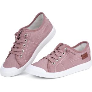 JENN ARDOR Slip-on Canvas Fashion Sneakers for Womens Comfortable Casual Walking Flats Elastic Stylish Cute Lightweight Shoes(Gentle Pink)