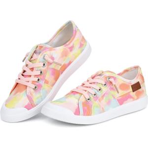 JENN ARDOR Slip-on Canvas Fashion Sneakers for Womens Comfortable Casual Walking Flats Elastic Stylish Cute Lightweight Shoes(Spring Rainbow)
