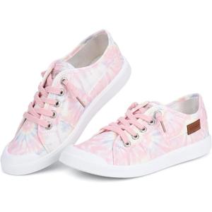JENN ARDOR Slip-on Canvas Fashion Sneakers for Womens Comfortable Casual Walking Flats Elastic Stylish Cute Lightweight Shoes(Spring’s Party)