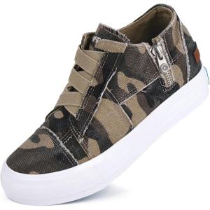 JENN ARDOR Wedge Sneakers for Women Fashion Canvas Shoes Casual Platform Hidden Heel Womens Slip On Sneaker Non Slip Side Zipper(Camo)