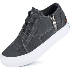 JENN ARDOR Wedge Sneakers for Women Fashion Canvas Shoes Casual Platform Hidden Heel Womens Slip On Sneaker Non Slip Side Zipper(Grey)