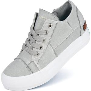 JENN ARDOR Wedge Sneakers for Women Fashion Canvas Shoes Casual Platform Hidden Heel Womens Slip On Sneaker Non Slip Side Zipper(Lace Light Grey)