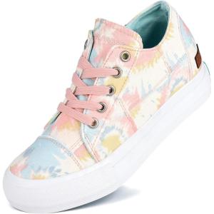 JENN ARDOR Wedge Sneakers for Women Fashion Canvas Shoes Casual Platform Hidden Heel Womens Slip On Sneaker Non Slip Side Zipper(Lace Pink-blue)