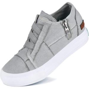 JENN ARDOR Wedge Sneakers for Women Fashion Canvas Shoes Casual Platform Hidden Heel Womens Slip On Sneaker Non Slip Side Zipper(Light Grey)