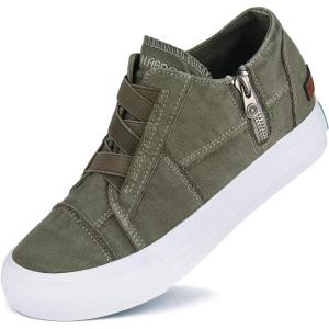 JENN ARDOR Wedge Sneakers for Women Fashion Canvas Shoes Casual Platform Hidden Heel Womens Slip On Sneaker Non Slip Side Zipper(Olive)