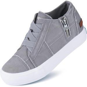 JENN ARDOR Wedge Sneakers for Women Fashion Canvas Shoes Casual Platform Hidden Heel Womens Slip On Sneaker Non Slip Side Zipper(Warm Light Grey)